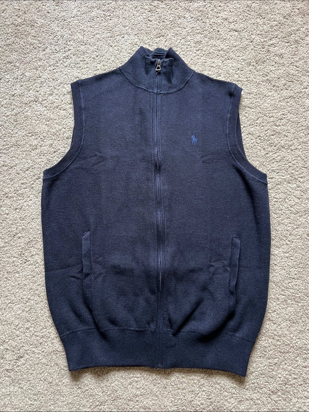 Polo by Ralph Lauren Navy Zip-Up Sleeveless Knit Vest